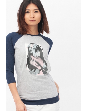 Футболка для беременных и кормящих, серый меланж/синий меланж с принтом