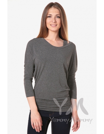 Блуза летучая мышь для беременных и кормящих, серый меланж