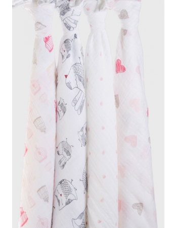 Муслиновые пеленки для новорожденных Aden&Anais большие, набор 4, Lovebird