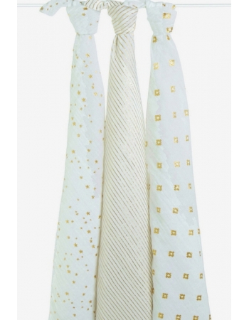 Муслиновые пеленки для новорожденных Aden&Anais мерцающие большие, набор 3, Metallic Gold