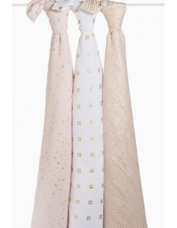 Муслиновые пеленки для новорожденных Aden&Anais мерцающие большие, набор 3, Metallic Primrose