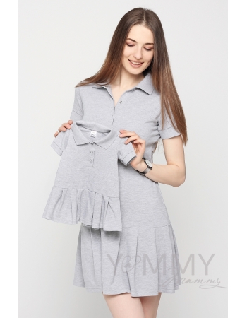 Платье для беременных и кормящих поло с воланом, серый меланж