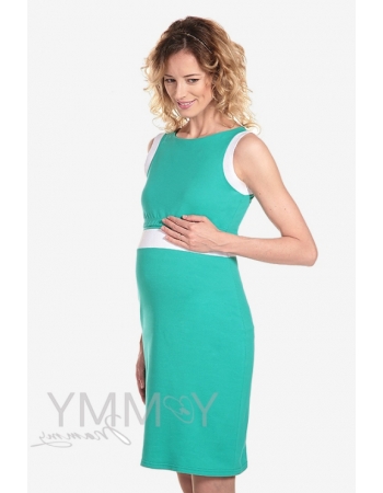 Платье для кормящих и беременных лакоста, ментол с белой отделкой