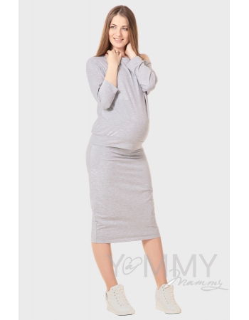 Юбка-карандаш для родивших и беременных универсальная, серый меланж