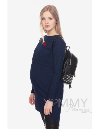 Платье-туника для беременных и кормящих с длинным рукавом, джинс