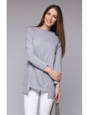 Туника с фигурным низом для беременных и кормящих, серый меланж