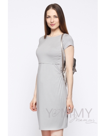 Платье для кормящих и беременных из модала с коротким рукавом, серый жемчуг
