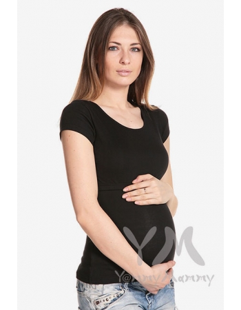 Футболка из рибаны для кормящих и беременных, черная