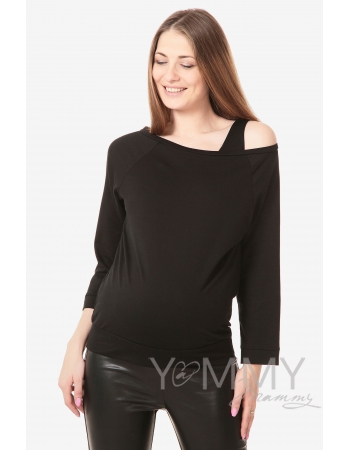 Джемпер со спущенным плечом для беременных и кормящих, черный