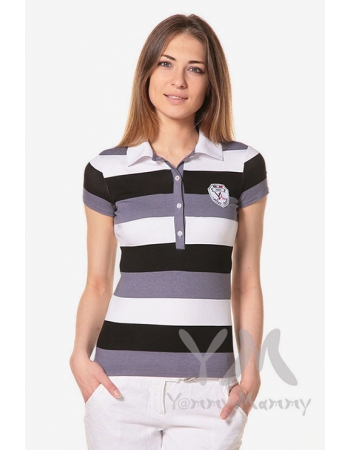 Футболка поло для кормящих и беременных, графитовая полоса