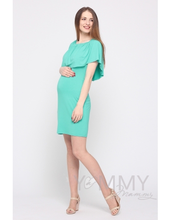 Платье "майка" для кормящих и беременных с воланом на плечах, ментол