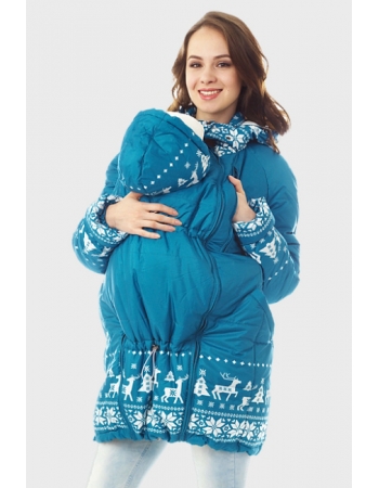 Зимняя слингокуртка Ingrid 3в1, олени лазурь
