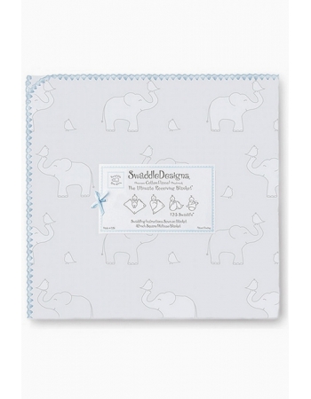 Фланелевая пеленка для новорожденного SwaddleDesigns Слоники с птичками голубая