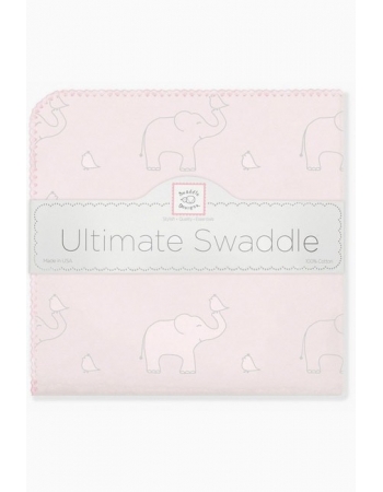 Фланелевая пеленка для новорожденного SwaddleDesigns Слоники с птичками розовая